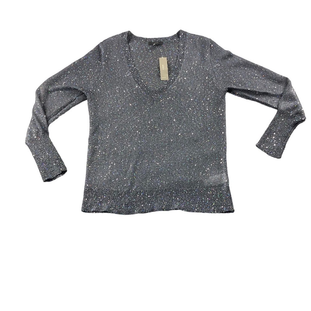 NWT JCrew Gray All Over Sequins V Neck Crochet‎ Top Cocktail Glam Sparkle Whimsy